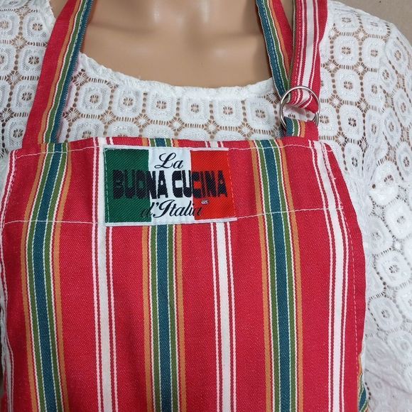 Now Designs SF,La BUONA CUCINA d' Italia multicolor striped APRON with pocket,OS - Picture 4 of 8